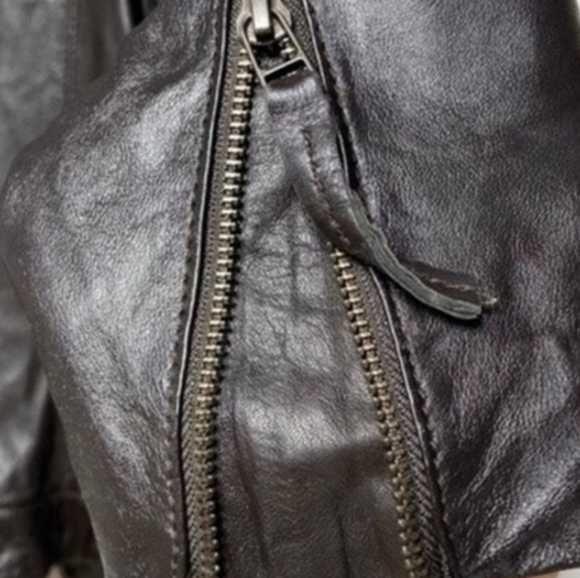 Bod Christensen BLACK Leather Moto Jacket with Faux Fur Wide Collar L - Picture 3 of 8